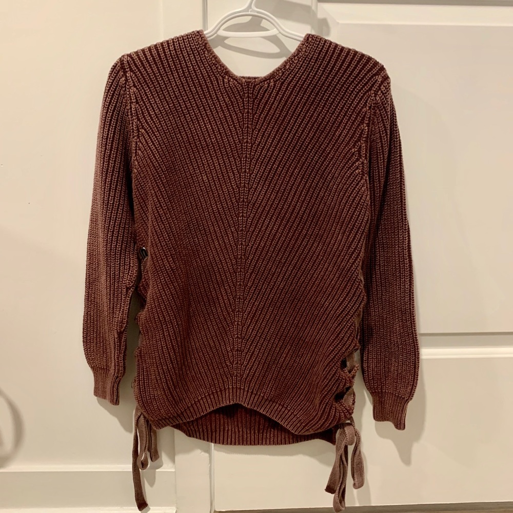 Ribbed Lace Up Sweater